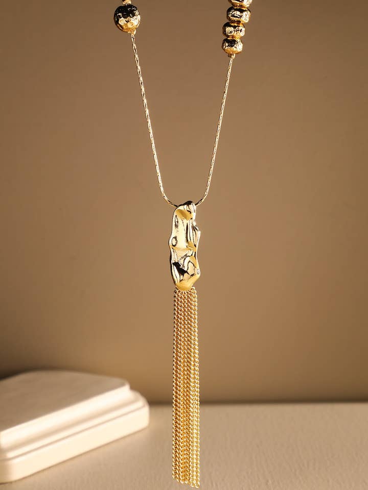 Long Link Chain Necklace with Beads and Tassel for wholesale by Urbanista