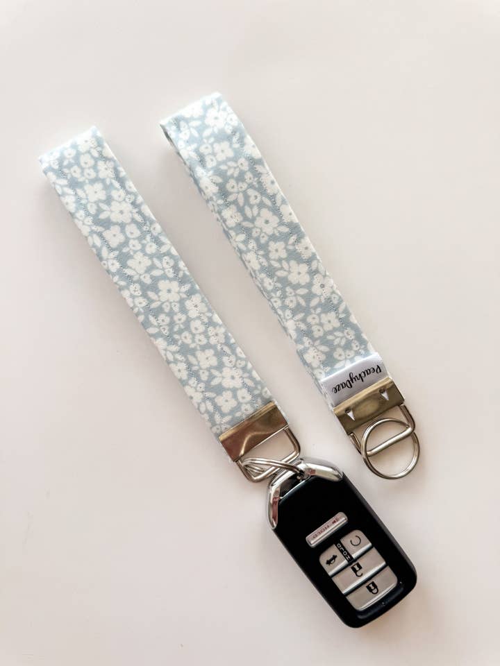 Blue Floral Keychain Wristlet for wholesale by Peachy Daze Boutique