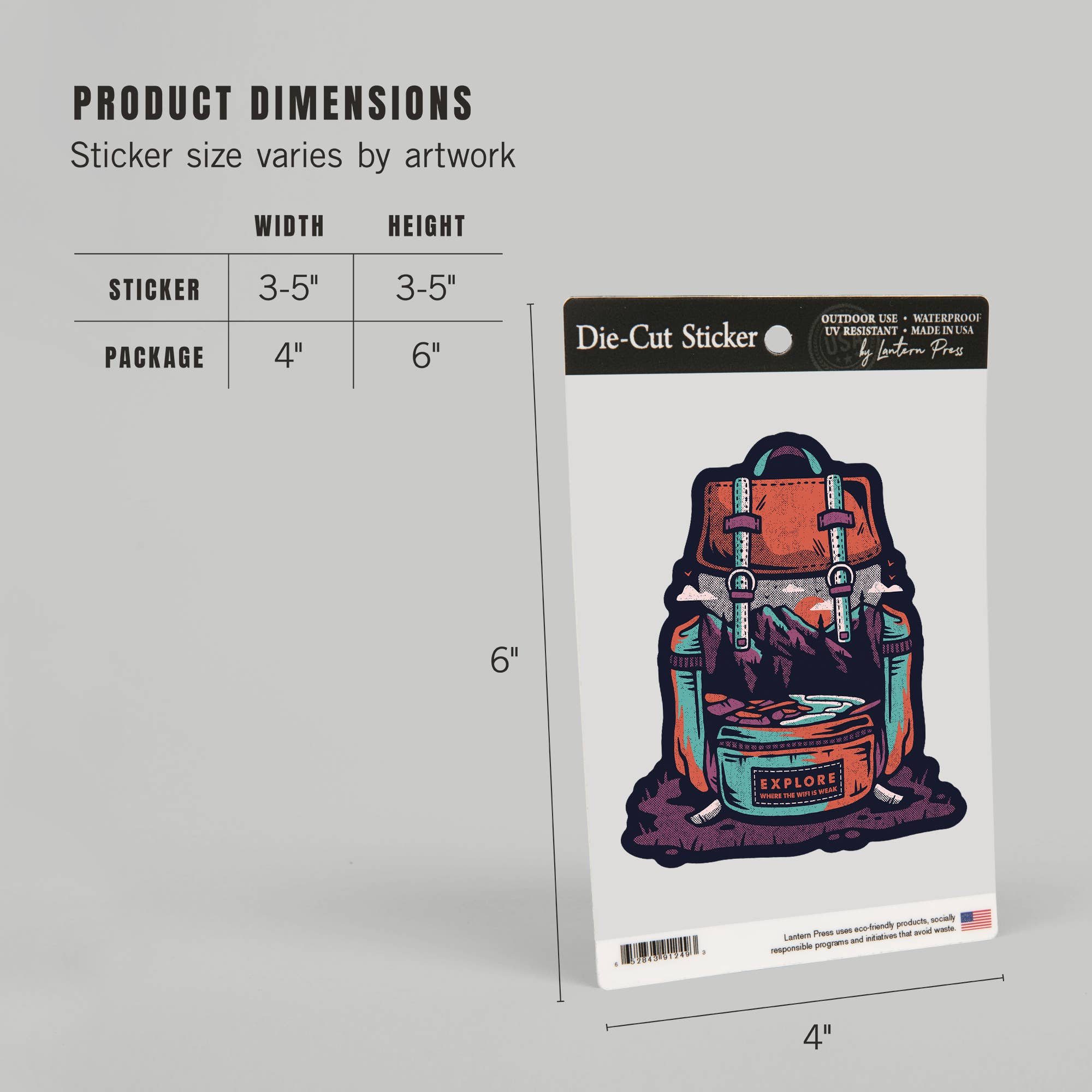 Lantern Press - Venta al por mayor Pegatina - PEGATINAS: Explora dónde el wifi es débil, mochila4