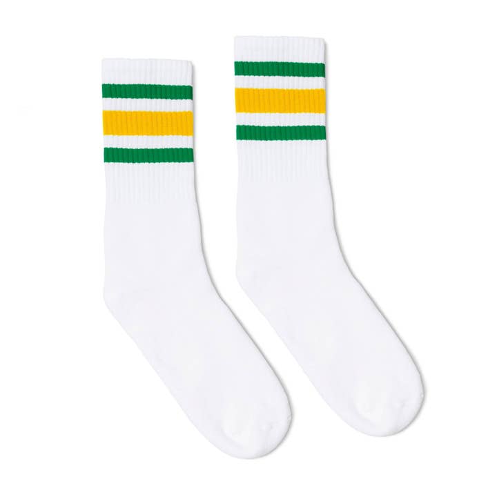 Green and Gold Striped Socks | White for wholesale by SOCCO
