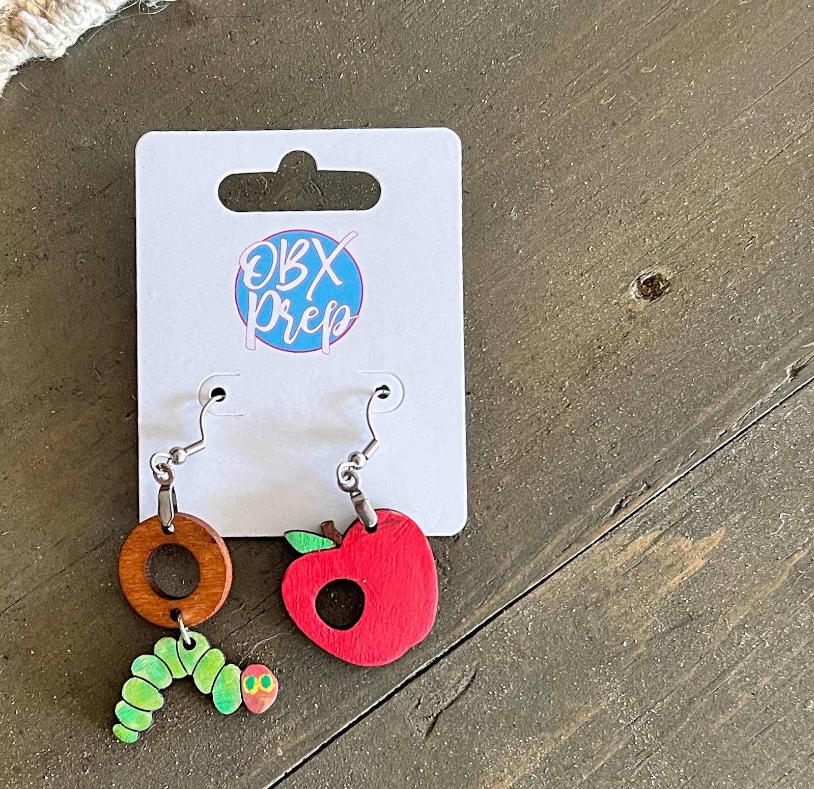 OBX Prep – wholesale Dangle earrings – The Very Hungry Caterpillar Hand-Painted Birch Earrings – Ha4