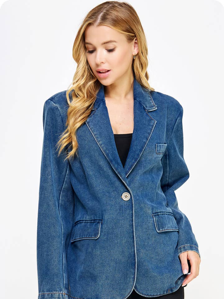 Blazer oversized em denim lavado por atacado de Strut & Bolt