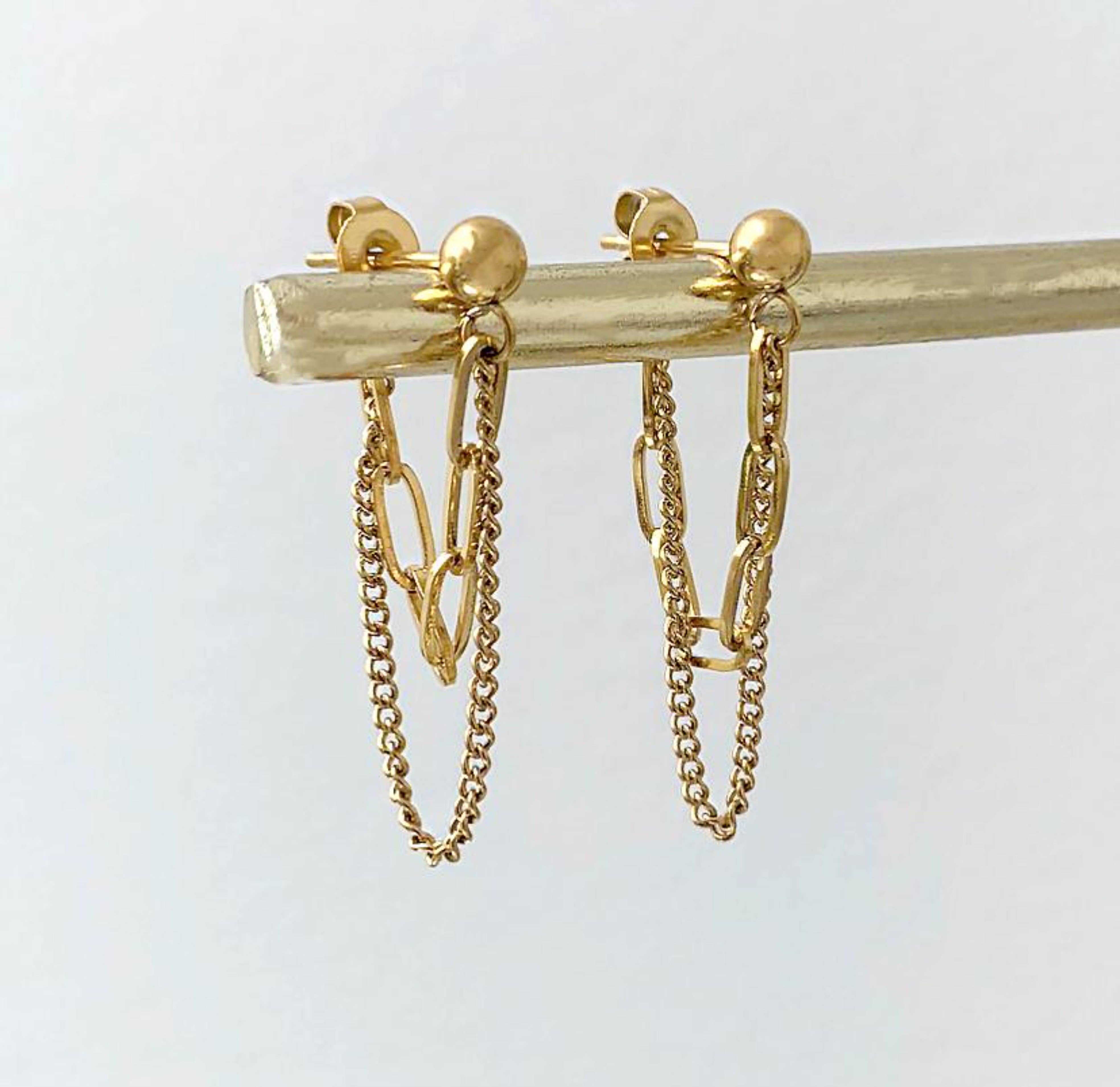 MAI DESIREE - Vente Boucles d'oreilles pendantes - BOUCLES D'OREILLES CHAÎNE DUO BOUCLE OR REYNA2