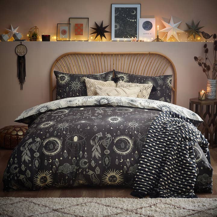 Charcoal Cream Constellation Celestial Duvet Cover Set Charcoal/Cream for wholesale on Faire