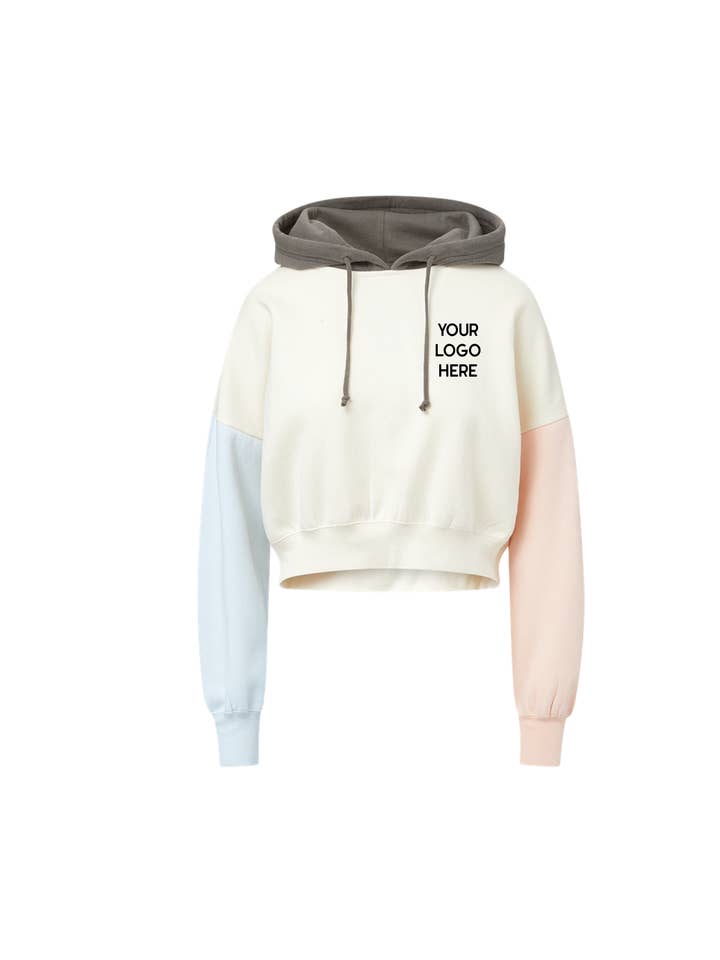Roaming Buffalo Design Co - Wholesale Graphic Sweatshirt - Women's - Custom Business Logo Crop Colorblock Hoodie