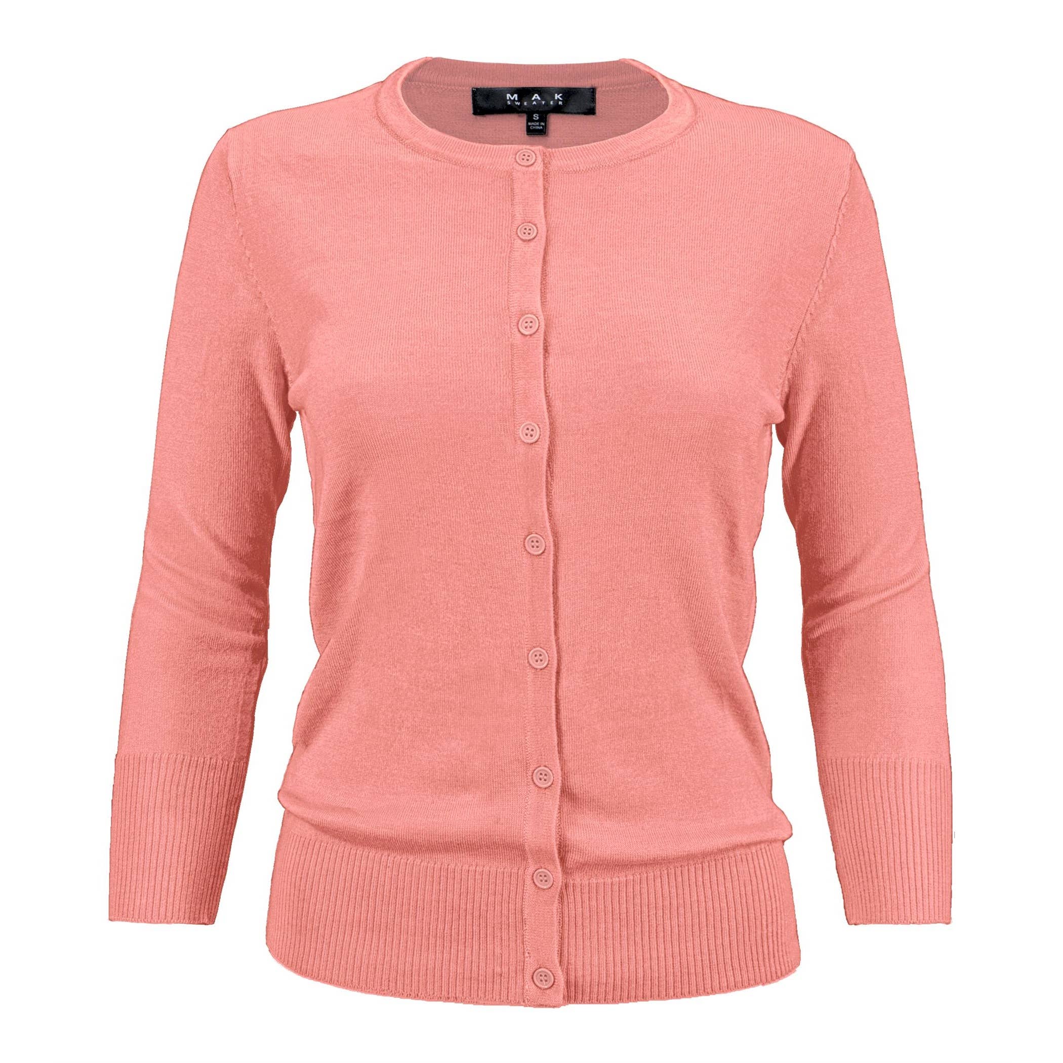 Mak - Wholesale Cardigan - Women's - 3/4 Sleeve Crewneck Plus Size Knit Cardigan Sweater CO079PL59