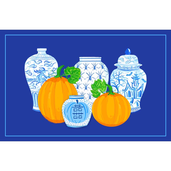 Spooky Chinoiserie Halloween Paper Placemat Pad, Navy for wholesale by Taylor Beach Design