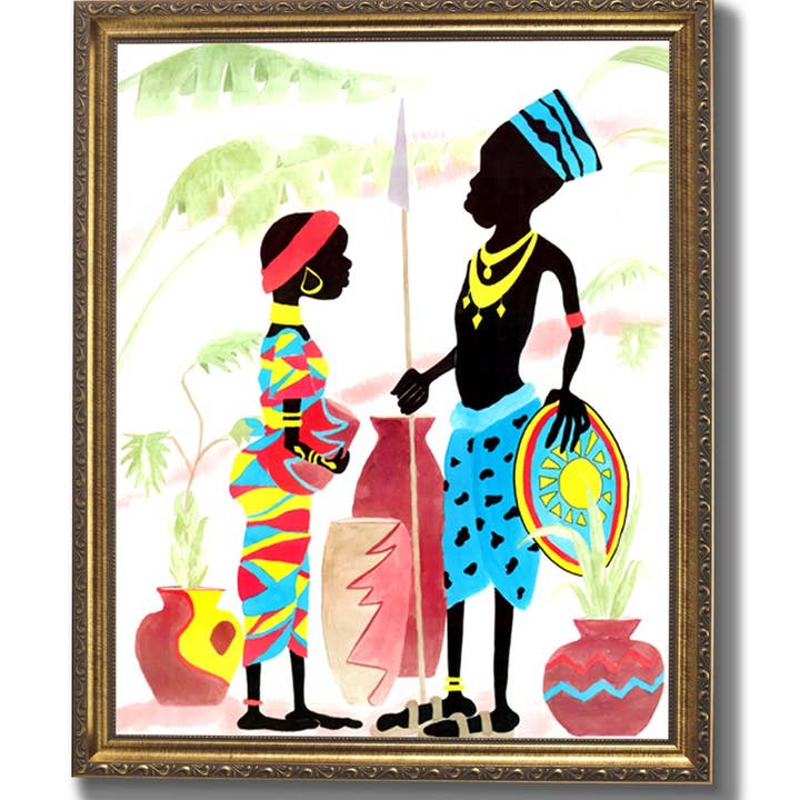 African American Black Man And Son Wall Picture Gold Framed Art Print for wholesale by Unlimited Potential LLC