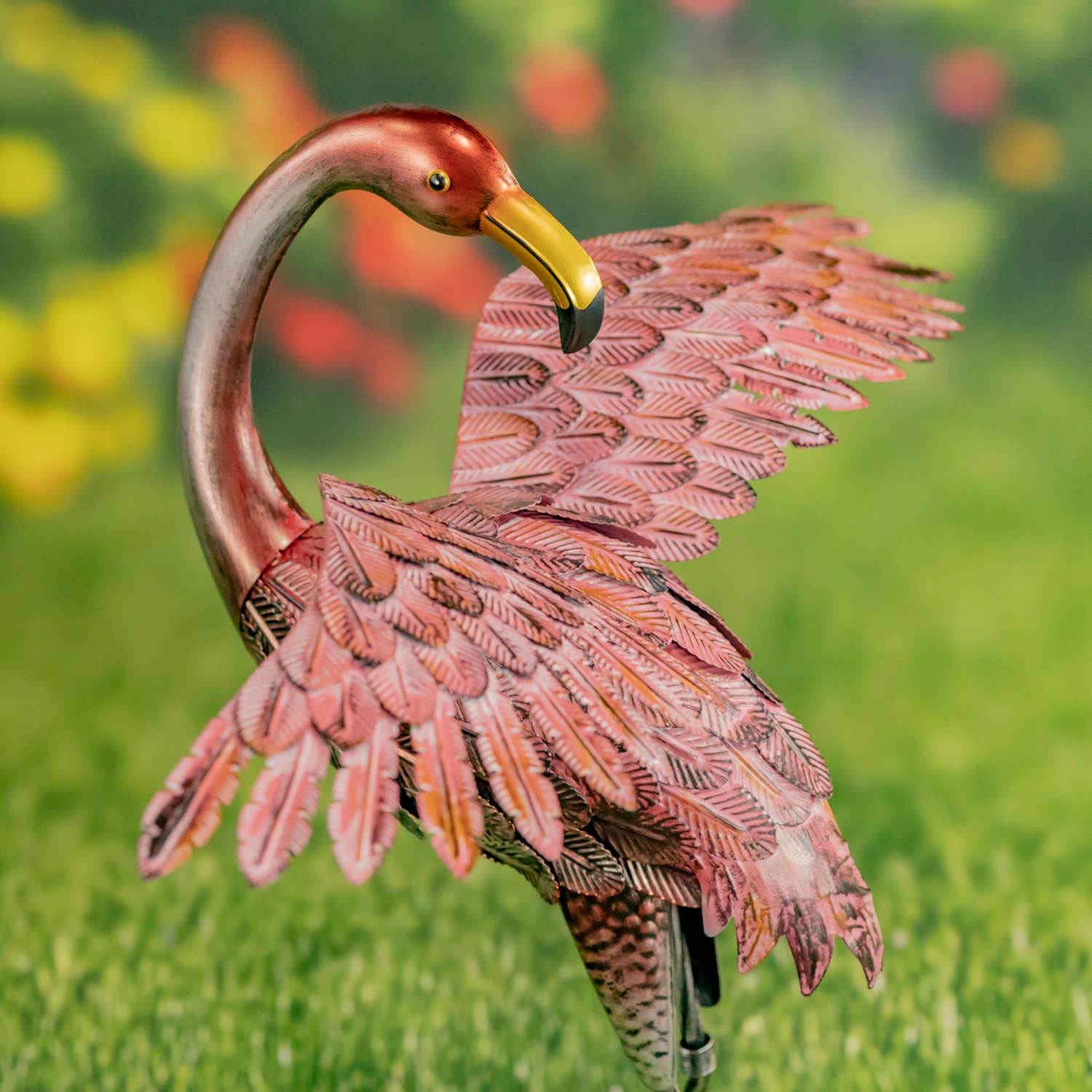 Zaer Ltd. International - Wholesale Garden/Lawn Stake - 41.3" Tall Metallic Pink Flamingo Garden Stakes- 4PC/Set3