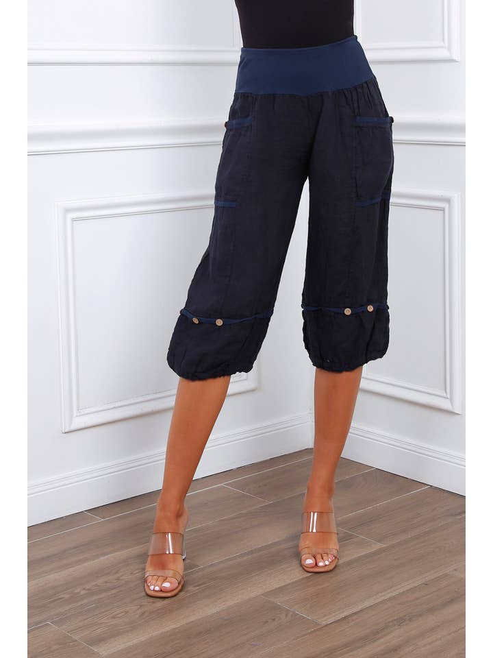 Happy look - Wholesale Shorts - Women's - Linen cropped pants with 4 pockets15