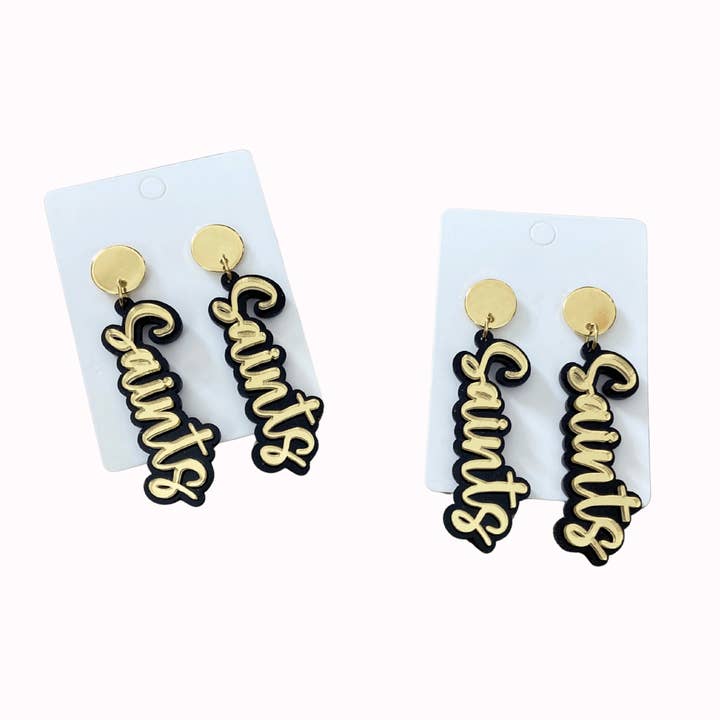 Valois Designs - Wholesale Dangle Earrings - Black & Gold Saints Earrings - New Orleans0