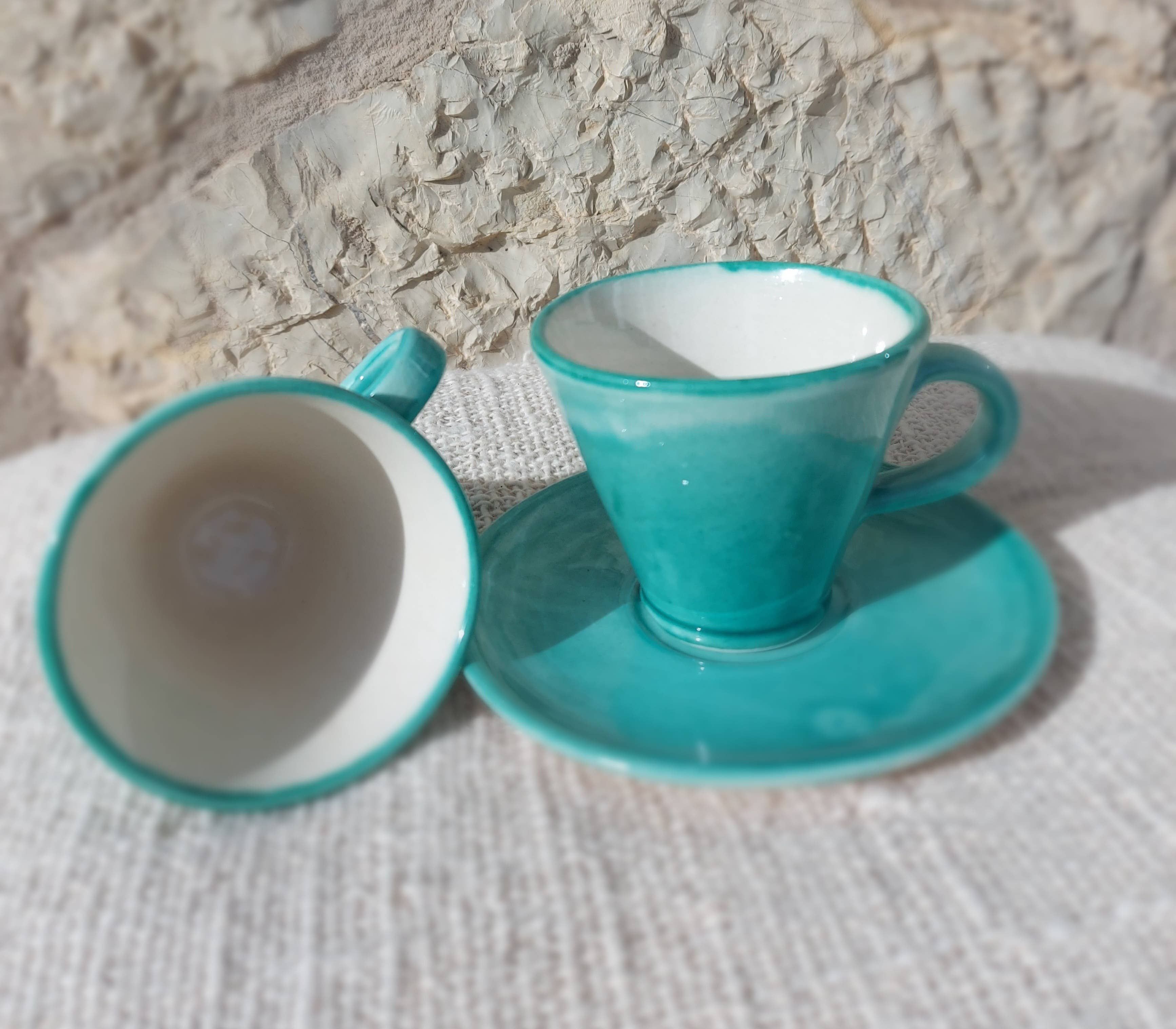 Maya Mallorca - Vente Tasse à café/thé - ENSEMBLE EN CÉRAMIQUE FAIT MAIN : TASSE À CAFÉ ET ASSIETTE3