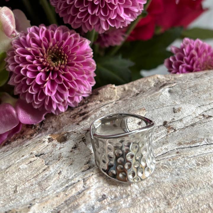 Silver Hammered Wide Band Ring for wholesale by Ocean Ripples