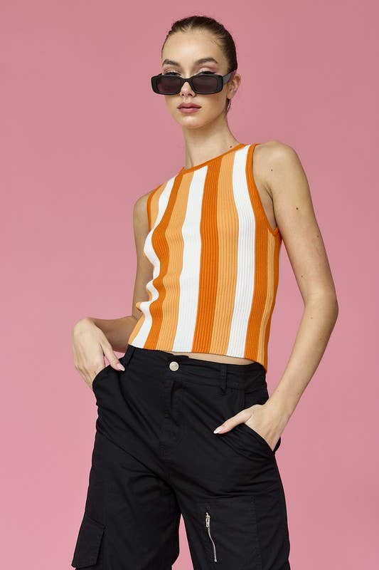 Blue PT18139 - Isabella Striped Rib Knit Top for wholesale on Faire1