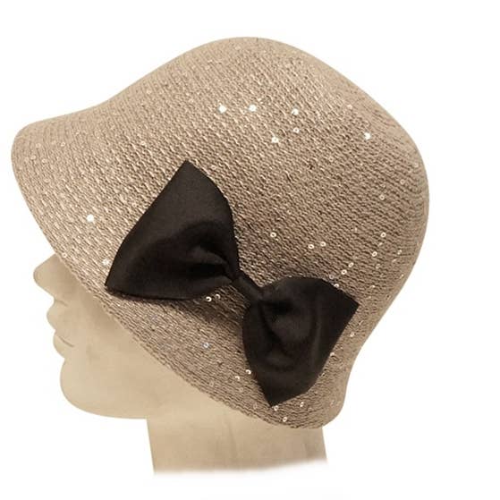 Cappello da Donna - Cappello Cloche in Maglia con Paillettes e Fiocco per la vendita all'ingrosso da parte di DNMC