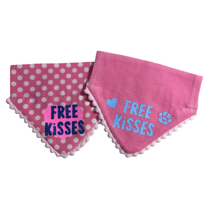 Puppies & Pom Poms - Wholesale Pet Bandana - Dog - Handmade Dog Bandana - Free Kisses - Slide On1