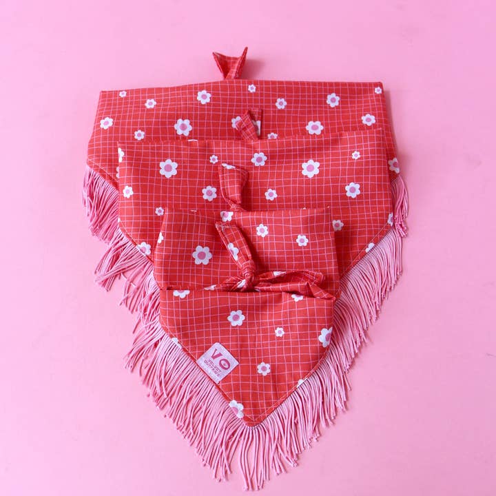 Velvet Outlaw - Wholesale Pet Bandana - Dog - Valentines Groovy Floral with Pink Fringe Dog Bandana
