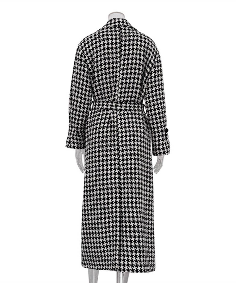 Black Houndstooth Check Belted Trench Coat for wholesale on Faire6