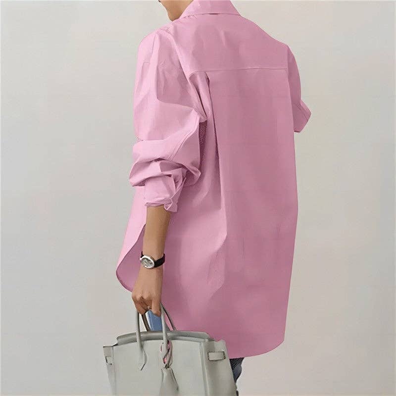 UZ Wholesale Store – wholesale Buttoned-down shirt – Women's – Lapel Split Hem Long Sleeve Shirt in Solid Color1