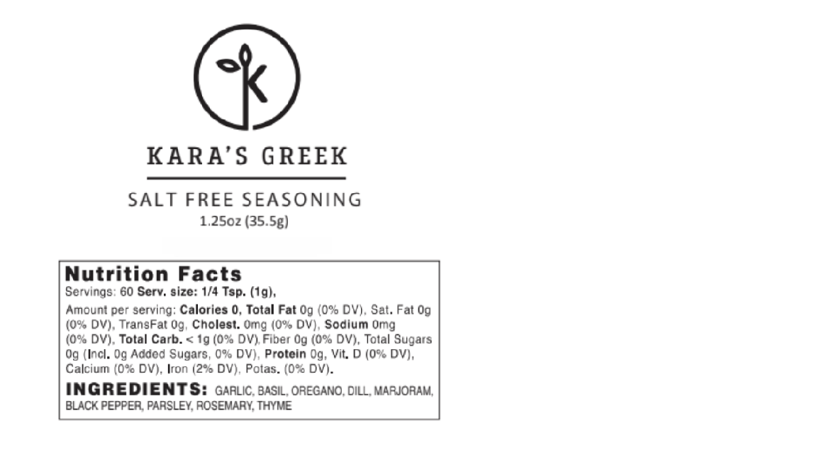 Kara's Greek - Vente Mélanges d'épices séchées - Assaisonnement grec sans sel de Kara1