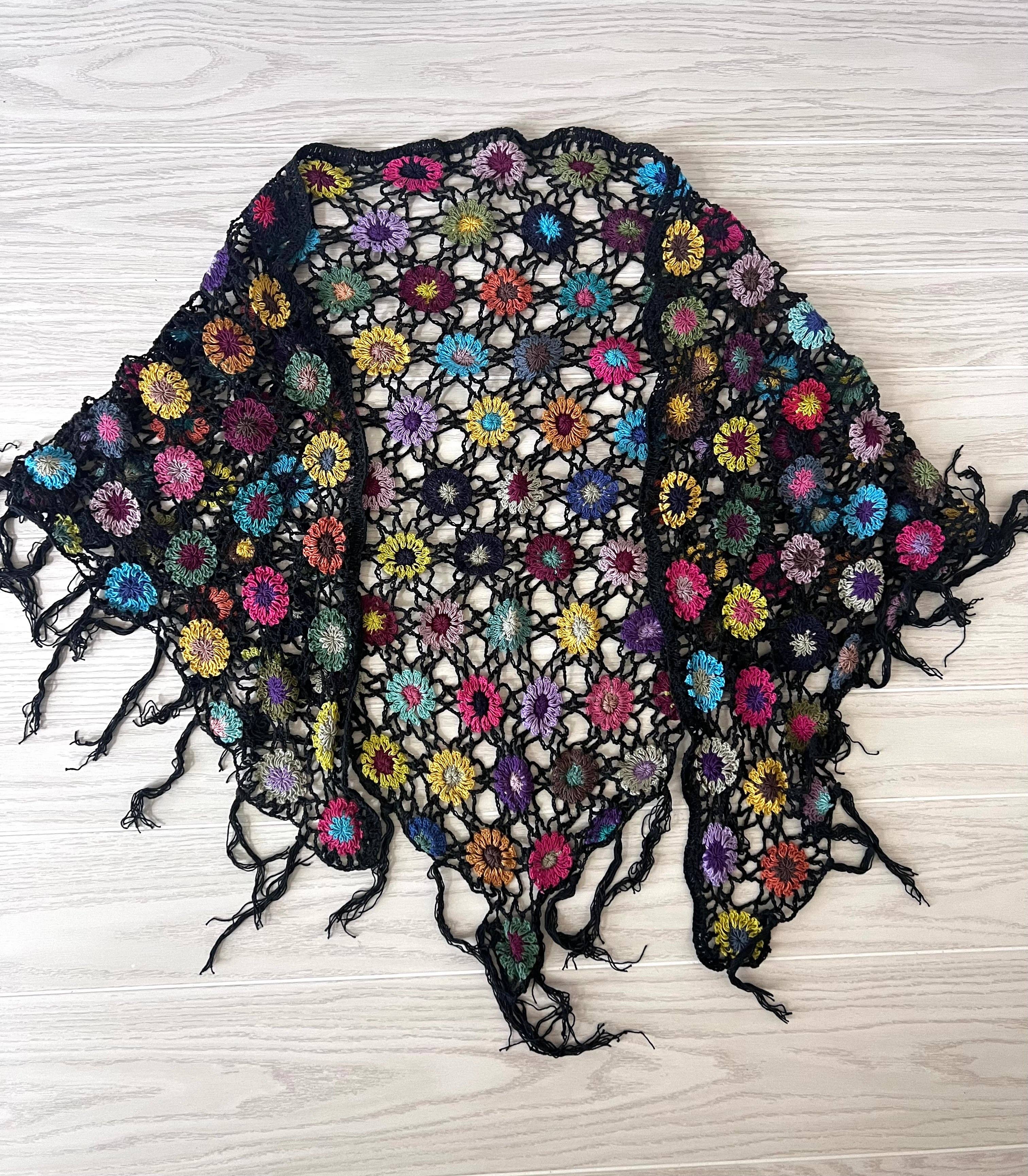 PuzzleStack - Vendita all'ingrosso Stola - Donna - Scialle a Rete all'Uncinetto Fiori di Campo0