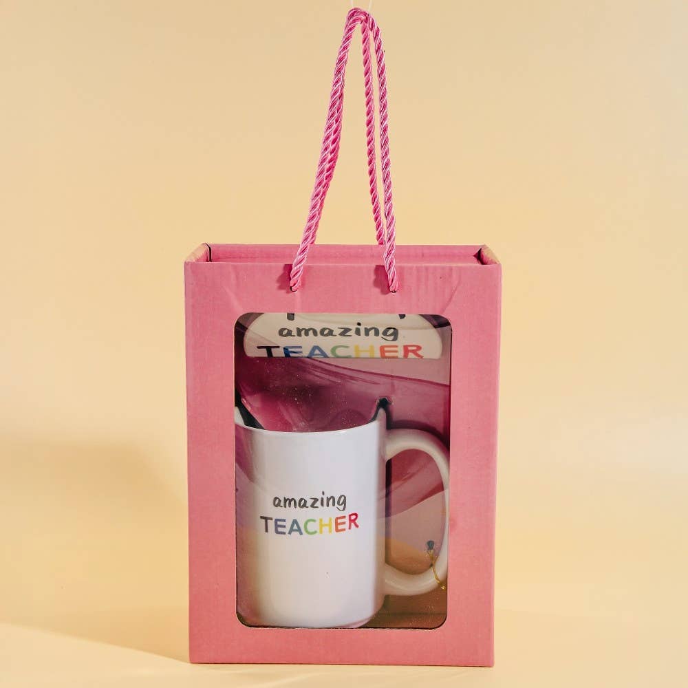 WEISS Erstaunlicher Lehrer 15 Oz Becher mit passendem Untersetzer Geschenkset für den Großhandel auf Faire0