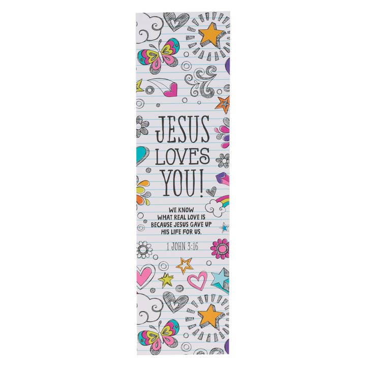 Bookmark Pack Notebook Doodles Jesus Loves You 1 John 3:16 for wholesale by Christian Art Gifts