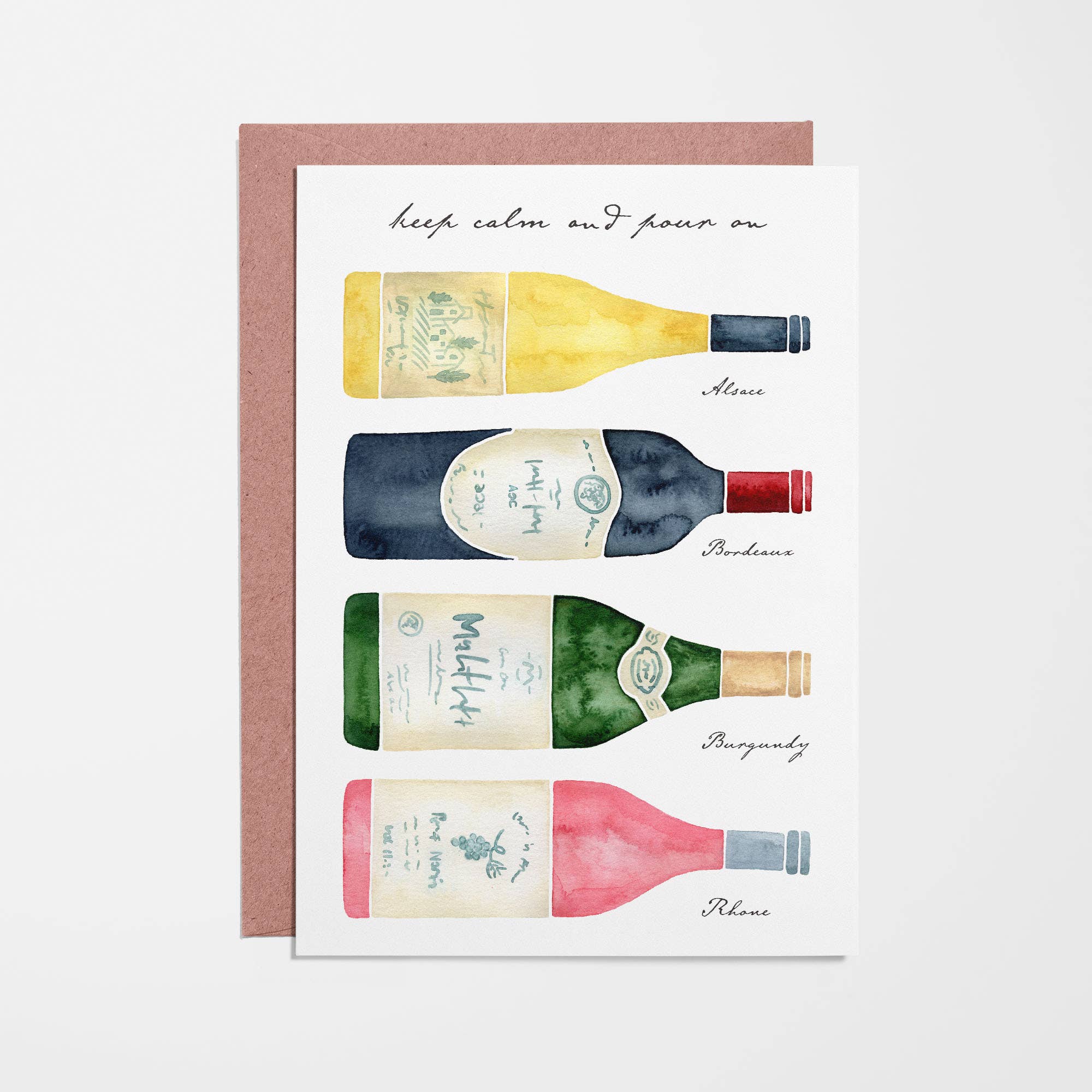 Calex Studio - Wholesale Everyday Greeting Card - Funny Wine Card, Keep Calm & Pour On - Blank Greeting Card