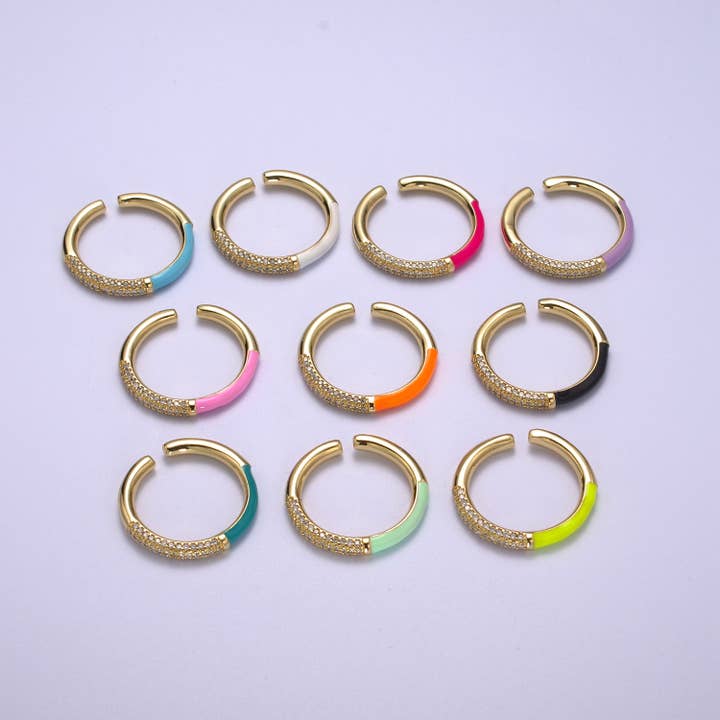 Farverig emaljejusterbar ring14K CZ Fusion stablingsring for engroshandel hos Aim Eternal