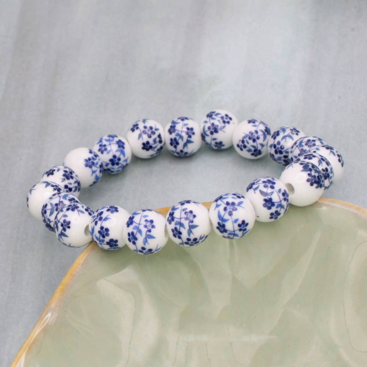 ZAD - Wholesale Beaded Bracelet - Vintage Blue & White Ceramic Bead Stretch Bracelet1
