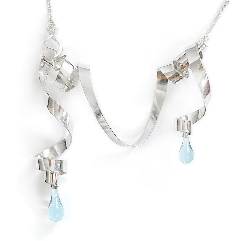 Sundrop Jewelry - Wholesale Pendant/Charm Necklace - Asymmetric Necklace with Loops of Silver Ribbon0