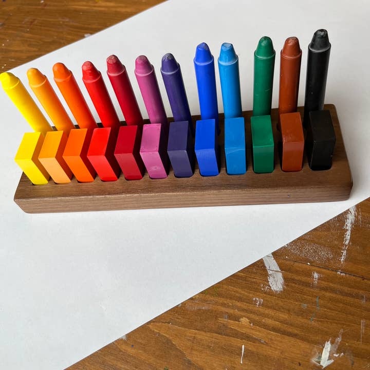 Filana Organic Beeswax Crayons - Wholesale Crayons - Kids & Baby - Wooden Crayon Holder 12 Stick /12 Block