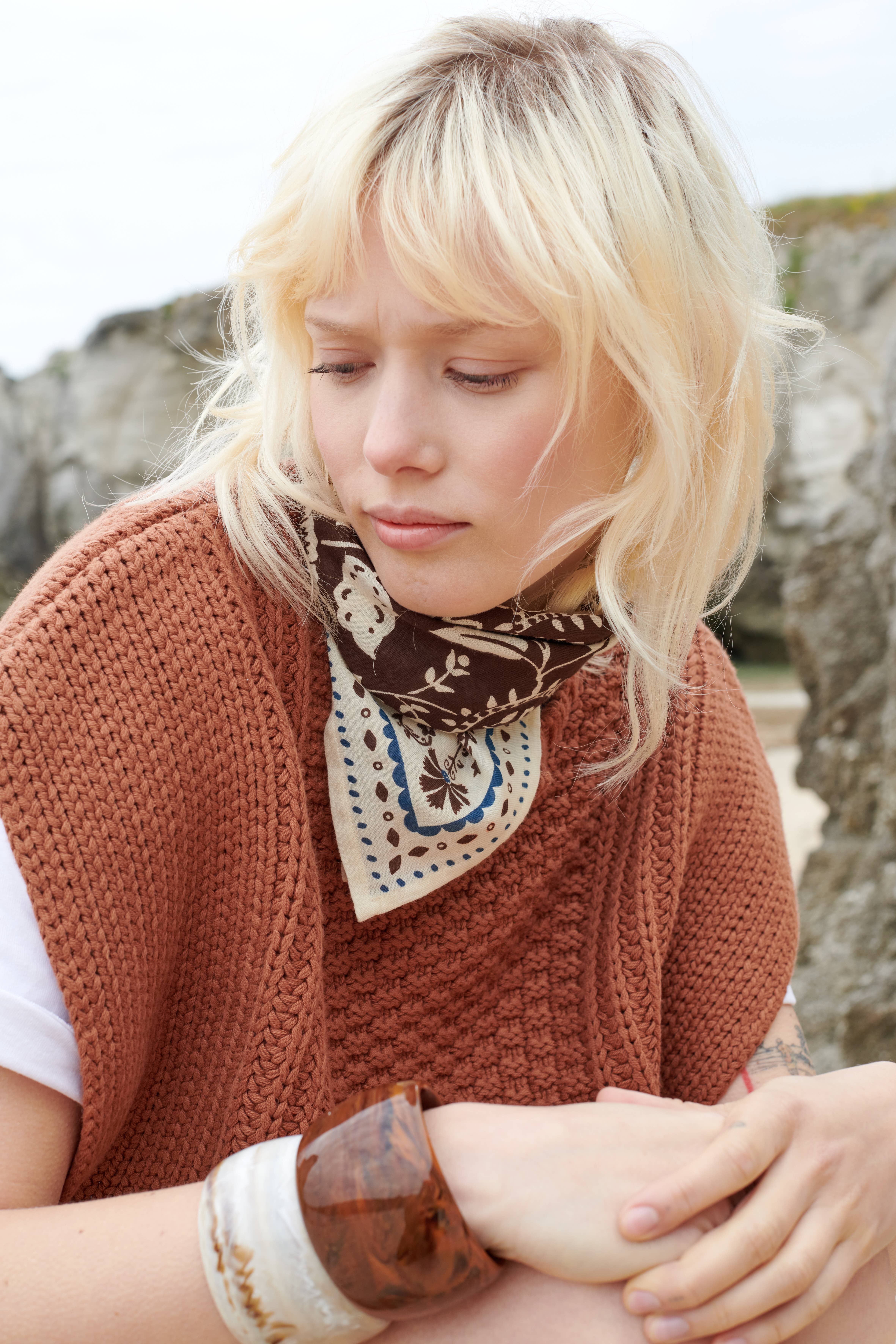 Maradji - Wholesale Scarf - Women's - CHOCOLATE COTTON TWILL SCARF SMALL INDIENNES5