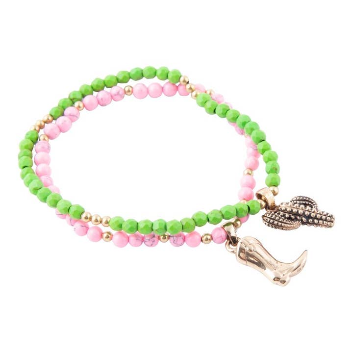 Verzauberter Kaktus und Stiefel Rosa Grünes Jade-Armband-Set für den Großhandel von Barse Jewelry