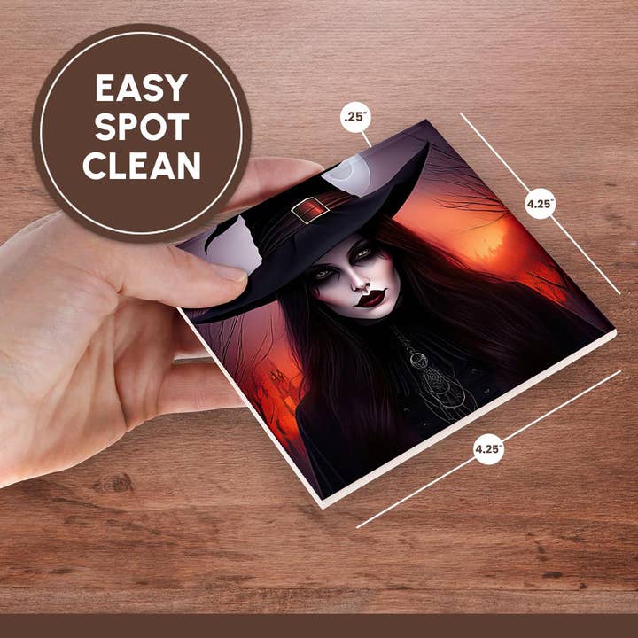 3dRose - Wholesale Coasters - 3dRose, Dark Fantasy Witch Lady, Red Light, Moon, Forest. Halloween Theme, Coaster6