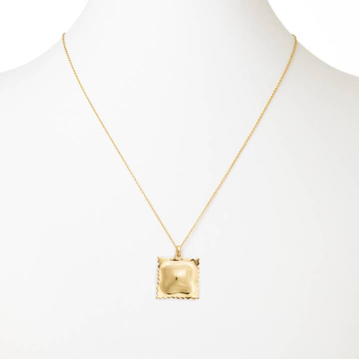 Delicacies Jewelry - Wholesale Pendant/Charm Necklace - Ravioli Pasta Necklace, Yellow Gold Plated, By Delicacies Jewelry - Every Purchase Fights Hunger! (Foodie Gift, Pasta Jewelry)