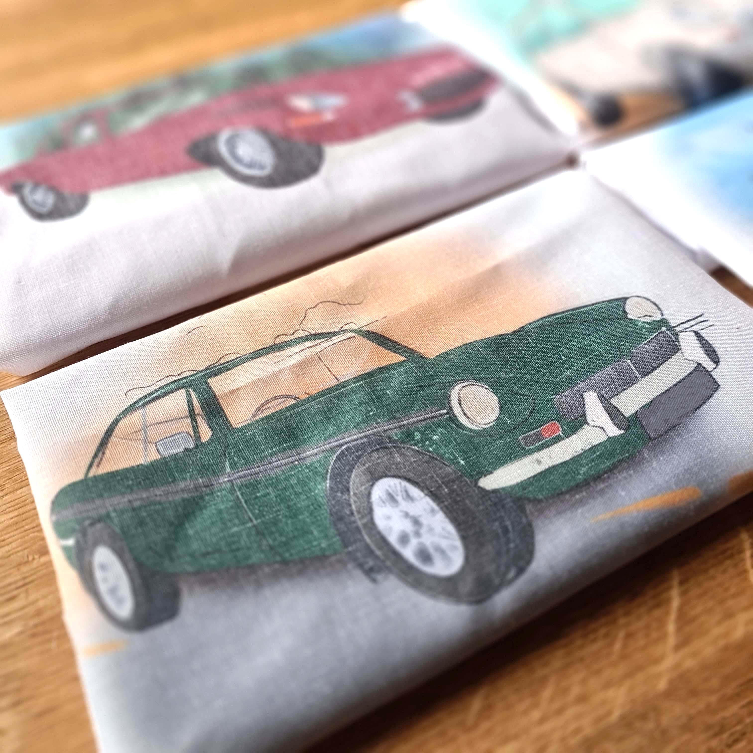 Afewhometruths – wholesale Handkerchief – Unisex – Set Of Four Handkerchiefs With Classic British Cars4