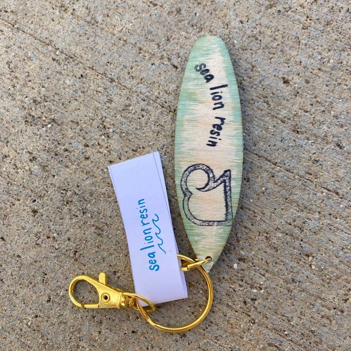 SeaLion Resin - Wholesale Keychain - Unisex - Surfboard Shark Keychain ~ Ocean them ~custom branded ~ wood2