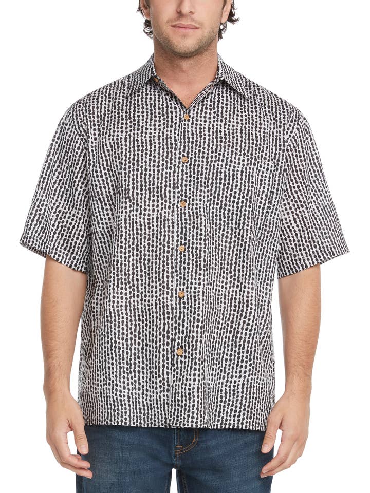 Men's White Back and Black Dot Stripe Button Down Shirt for wholesale by KikiSol