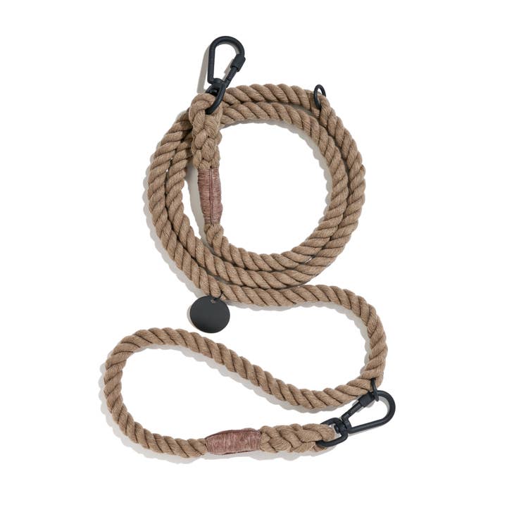New! Matte Black/Natural Rope Dog Leash, Adjustable for wholesale by Found My Animal