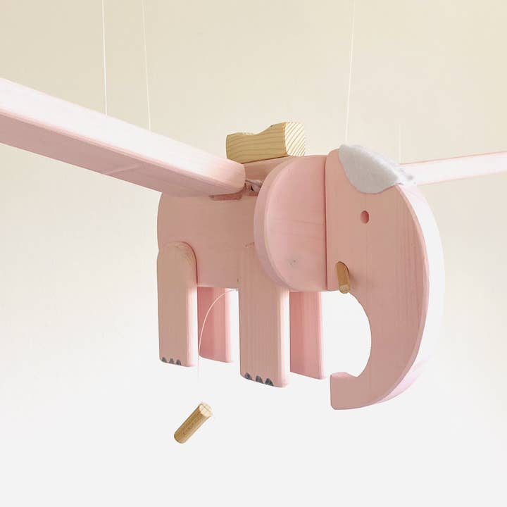 Mrozci - Wholesale Baby Mobile - Pink Elephant Flying Wooden Mobile - Baby Girl Nursery Decor1