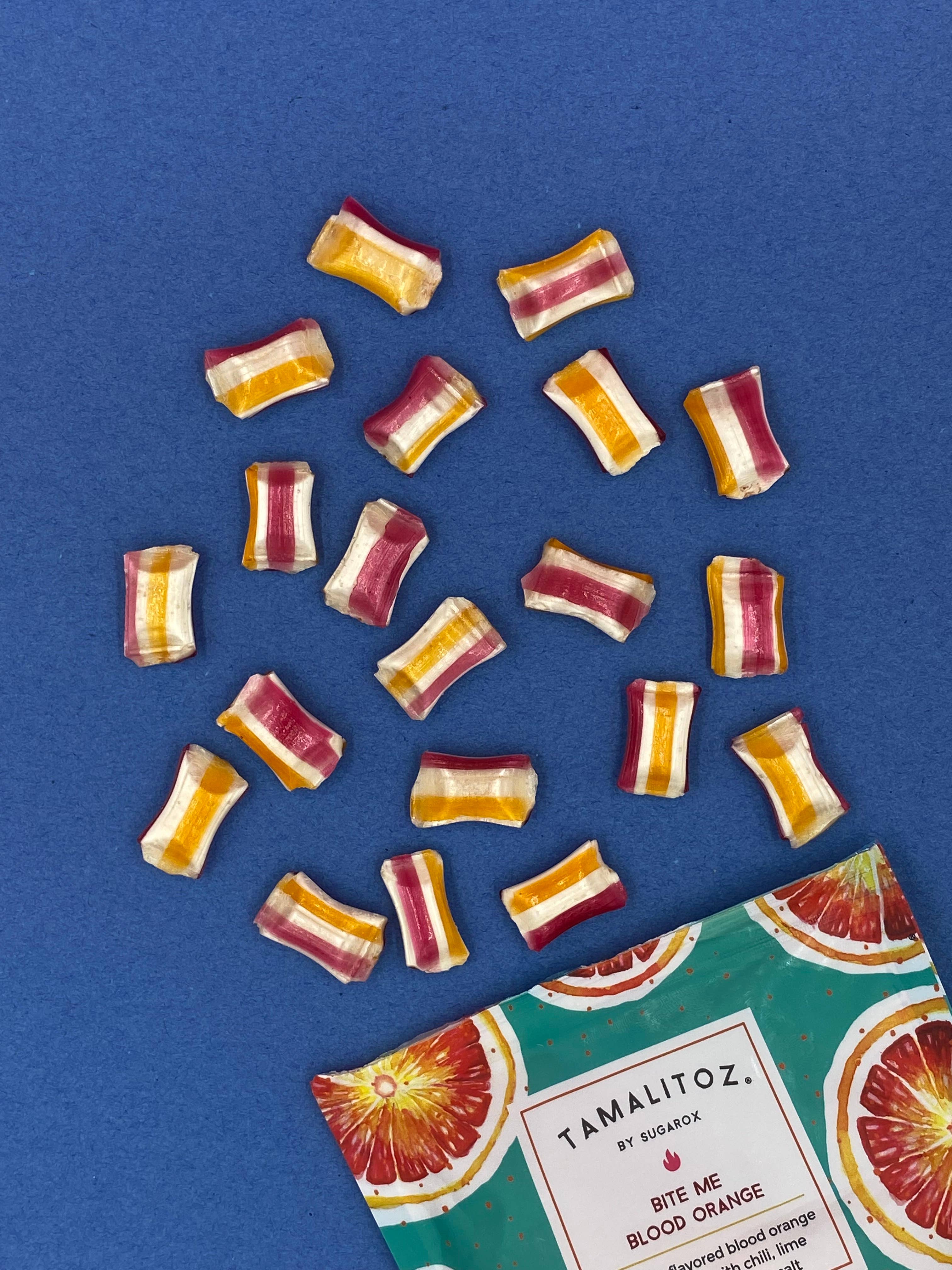Sugarox Candy Studio LLC - Venta al por mayor Golosinas duras - MORDEME SANGRE NARANJA TAMALITOZ 12CT4