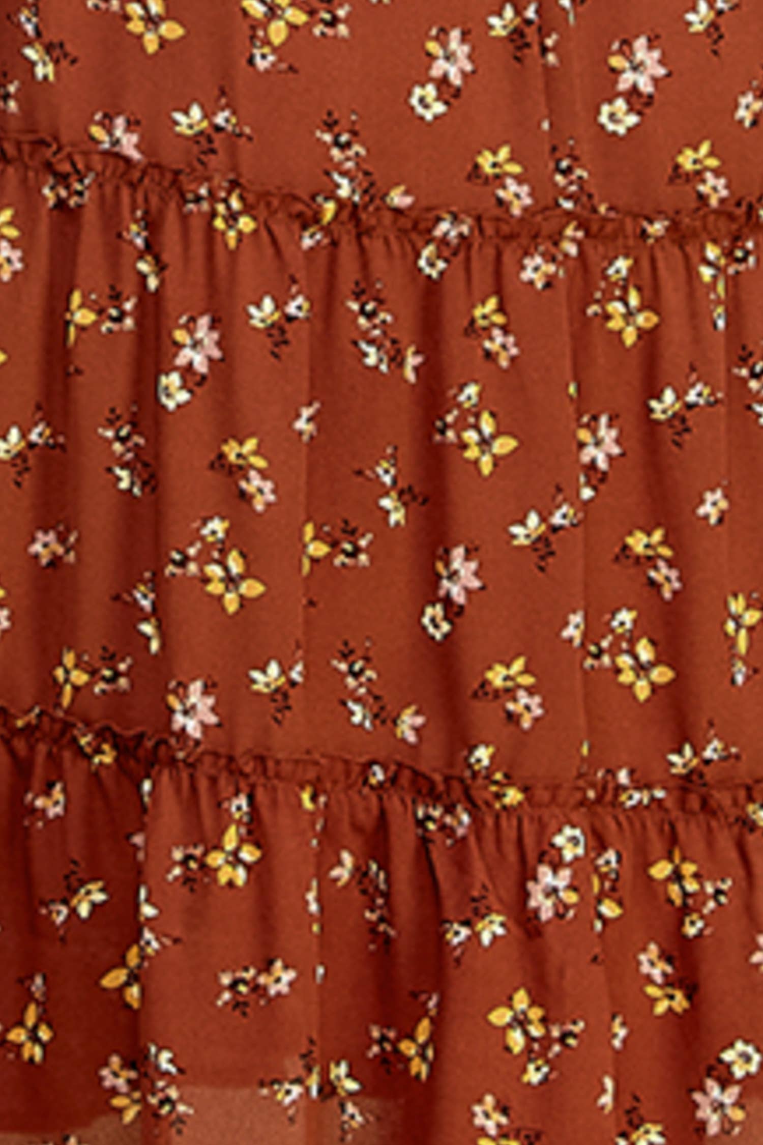 ROST/GOLD/MAUV Gestuftes Kleid mit Raffung und langen Ärmeln für den Großhandel auf Faire8