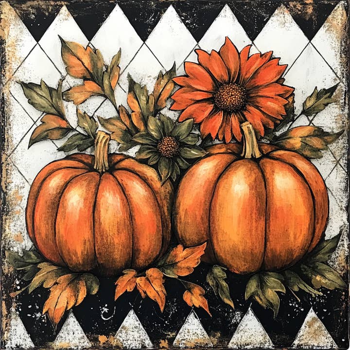 10" x 10" Harlequin Pumpkins-skylt TTE-291 för wholesale av Trendy tree