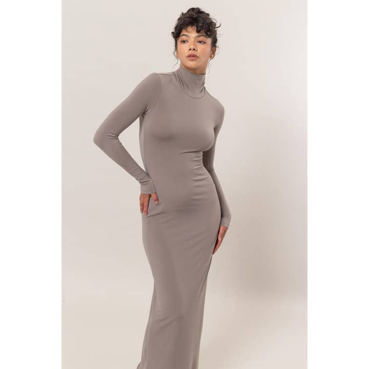 HYFVE - Wholesale Dress - Women's - DZ25A078-Turtleneck Bodycon Maxi Dress