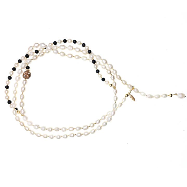 Süßwasserperlen mit Obsidiangürtel/Halskette FN022 für den Großhandel von FARRA