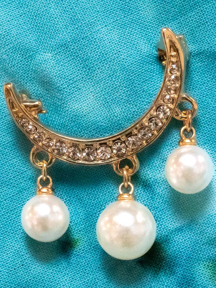 Bandana Brooch - Crescent + Pearls for wholesale by Girl Riot Society by Mosaic Makers Co