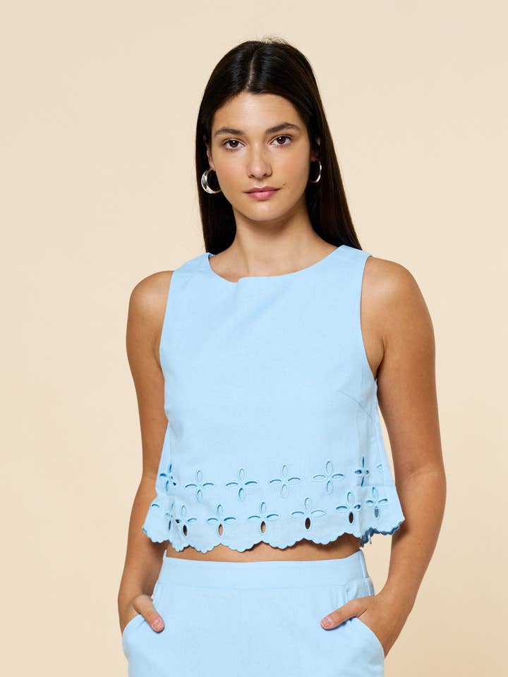 ILT5225 Sleeveless Scalloped Eyelet Crop Top for wholesale by Lalavon