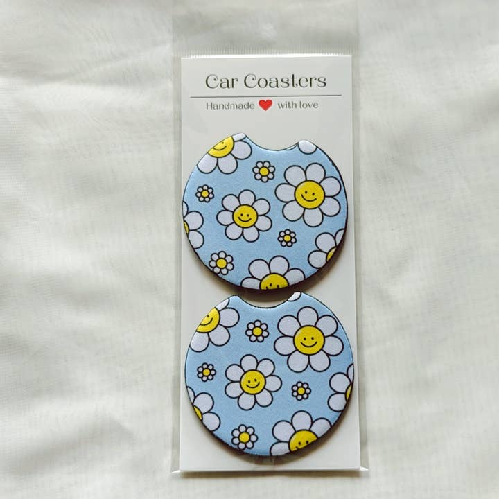 Smiley Daisy- Car Coaster for wholesale by The Gift Genie LLC
