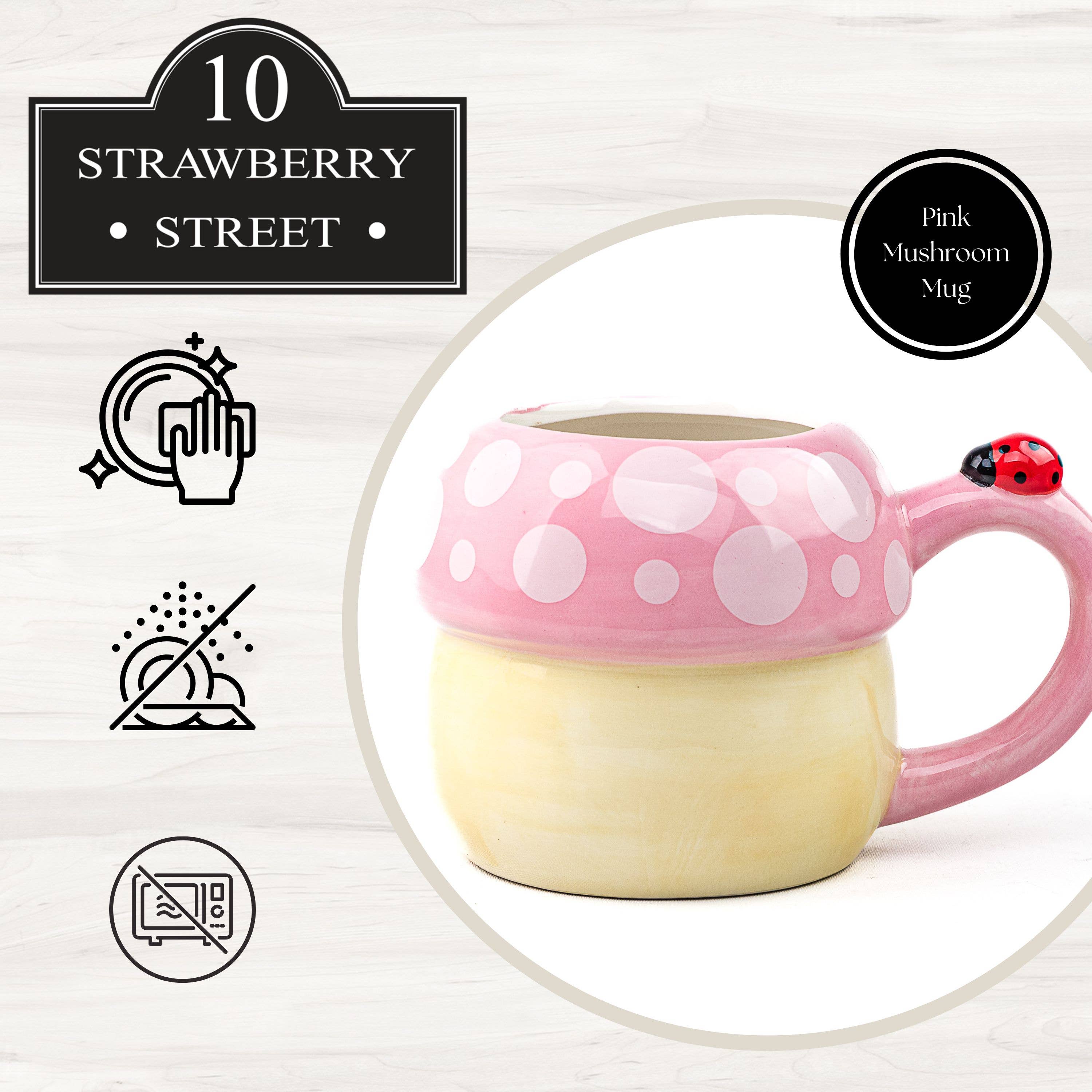 10 Strawberry Street - Wholesale Coffee Mug - Pink Mushroom with Ladybug Mug3